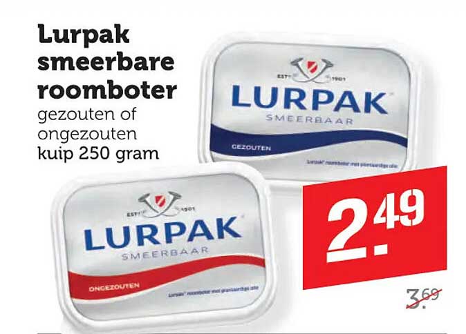 Lurpak smeerbare roomboter gezouten of ongezouten kuip 250 gram