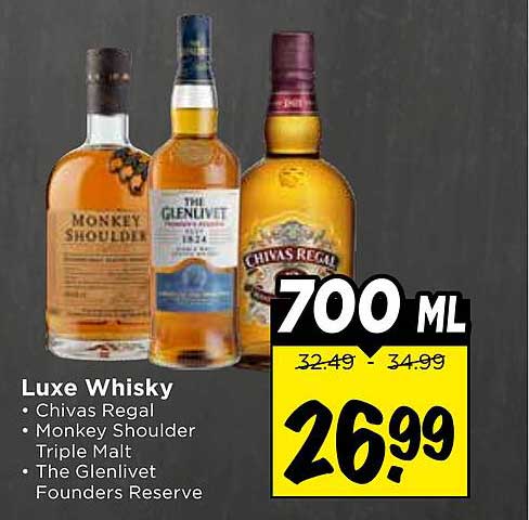 Luxe Whisky • Chivas Regal • Monkey Shoulder Triple Malt • The Glenlivet Founders Reserve