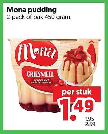 Mona pudding 2-pack of bak 450 gram.