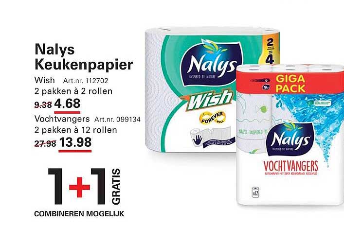 Nalys Keukenpapier Wish 2 pakken à 2 rollen 1+1 gratis