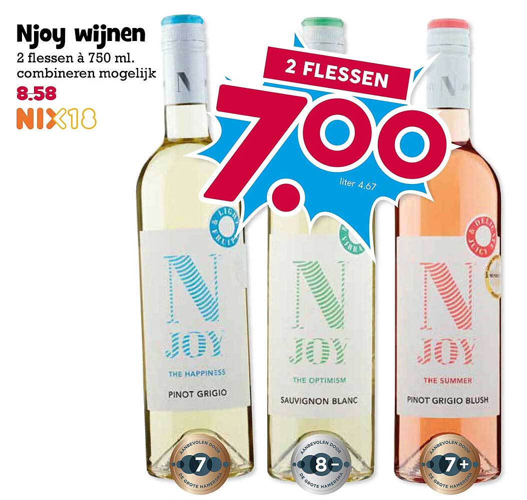 Njoy wijnen 2 flessen à 750 ml. combineren mogelijk