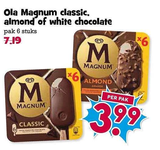 Ola Magnum classic, almond of white chocolate
