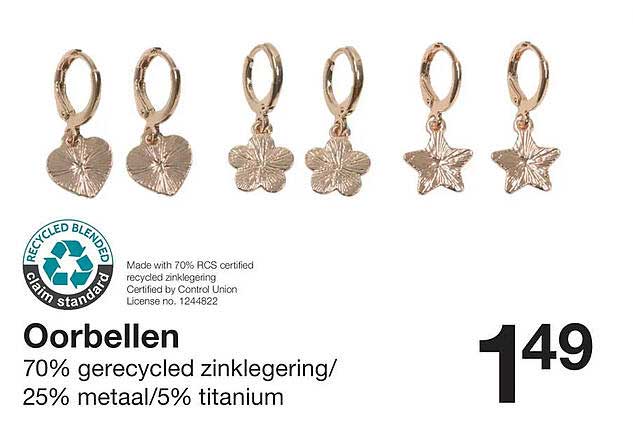 Oorbellen 70% gerecycled zinklegering/25% metaal/5% titanium