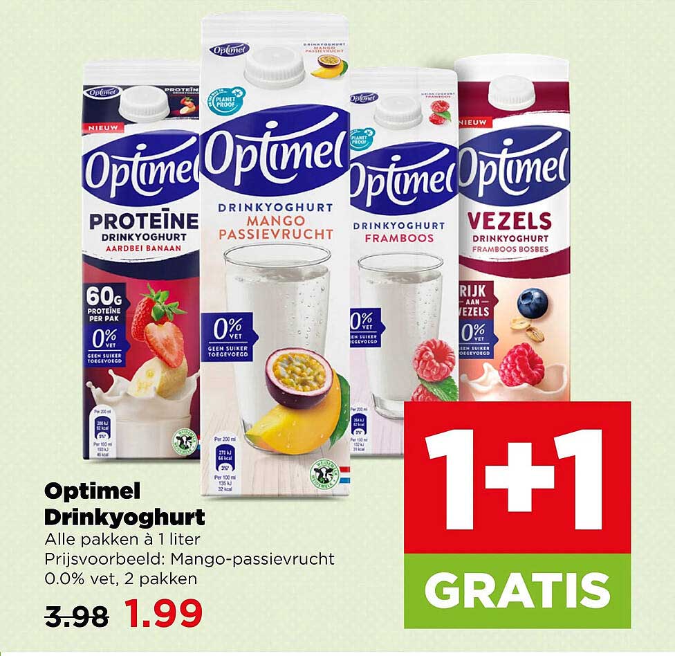 OptiMel Drinkyoghurt 1+1 gratis
