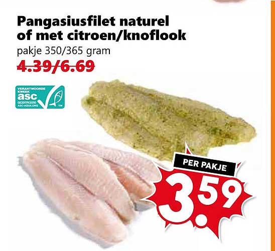 Pangasiusfilet naturel of met citroen/knoflook