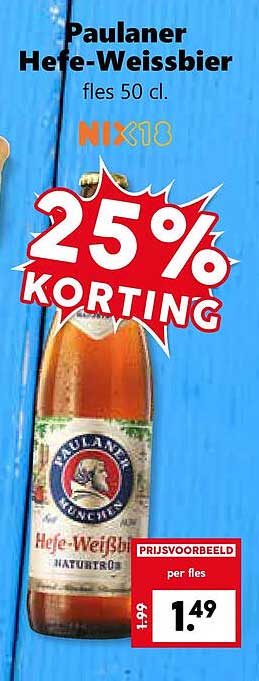Paulaner Hefe-Weissbier fles 50 cl. 25% KORTING