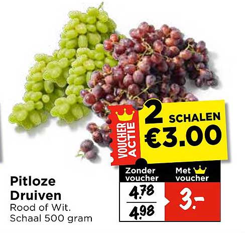 Pitloze Druiven Rood of Wit. Schaal 500 gram 2 SCHALEN €3.00