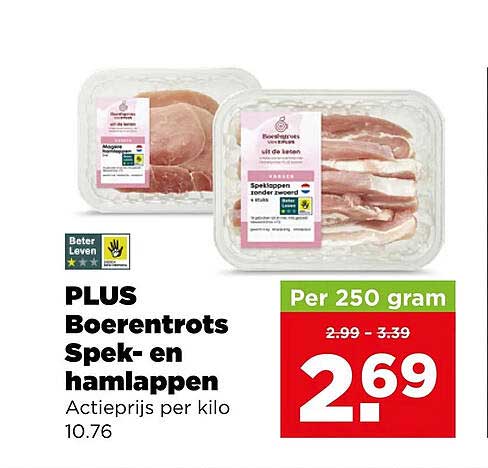 PLUS Boerentrots Spek- en hamlappen Actieprijs per kilo