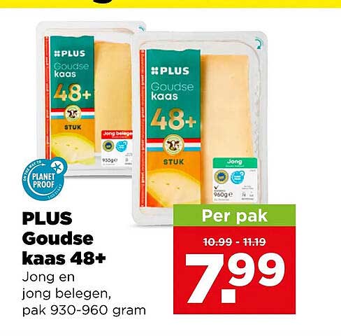PLUS Goudse kaas 48+ Jong en jong belegen, pak 930-960 gram