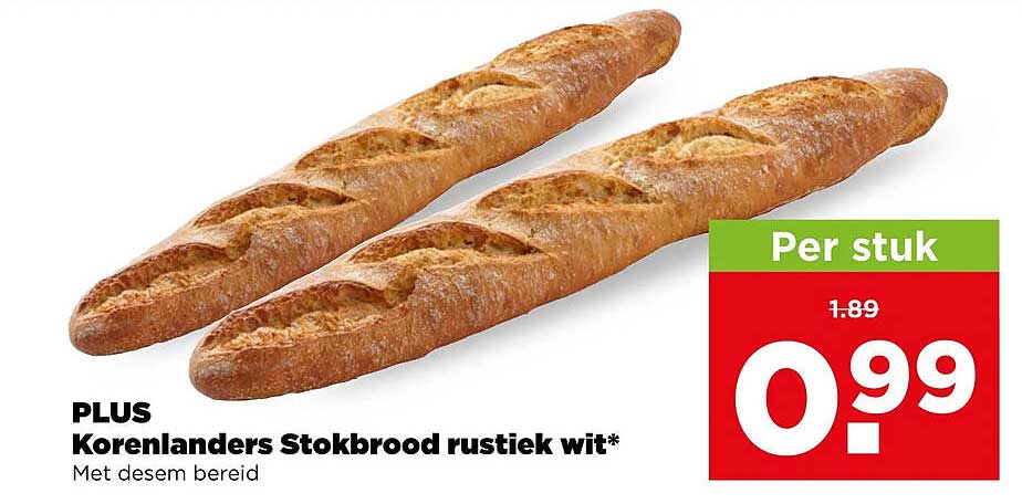 PLUS Korenlanders Stokbrood rustiek wit* Met desem bereid