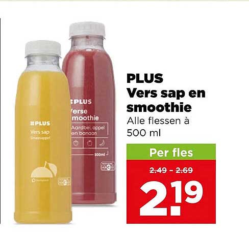 PLUS Vers sap en smoothie Alle flessen à 500 ml Per fles