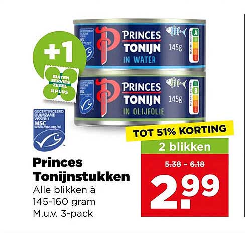 Princes Tonijnstukken 2 blikken TOT 51% KORTING