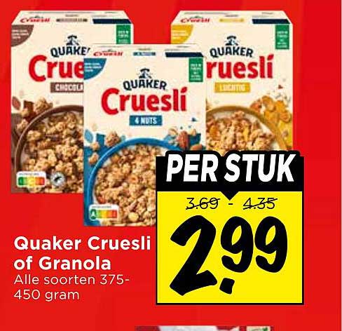Quaker Cruesli of Granola Alle soorten 375-450 gram PER STUK