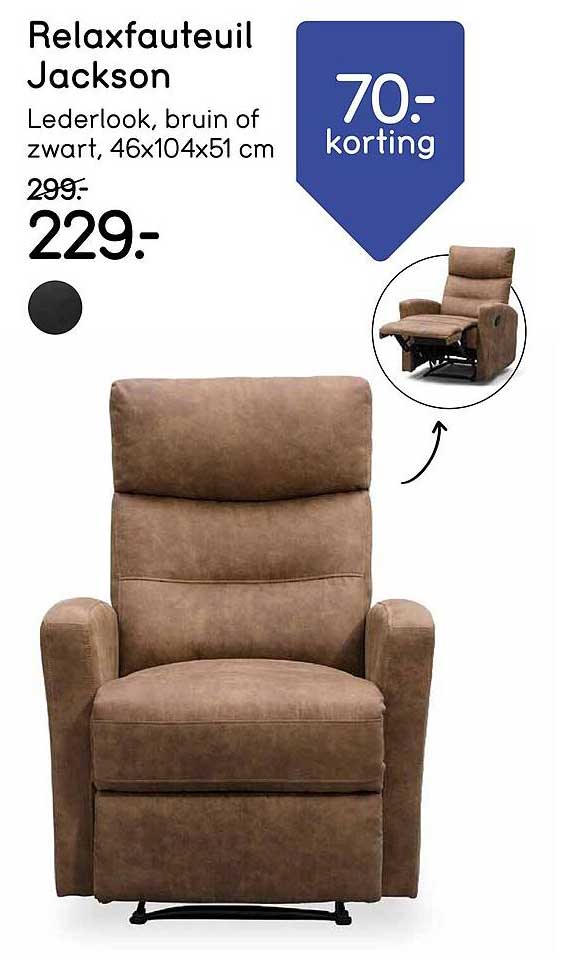 Relaxfauteuil Jackson Lederlook, bruin of zwart, 46x104x51 cm 70- korting