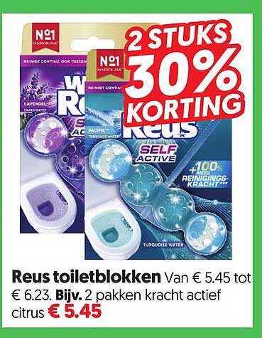 Reus toiletblokken Van € 5.45 tot € 6.23, Bijv. 2 pakken kracht actief citrus 2 STUKS 30% KORTING