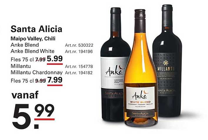Santa Alicia Maipo Valley, Chili Anke Blend Anke Blend White Millantu Millantu Chardonnay vanaf 5.99