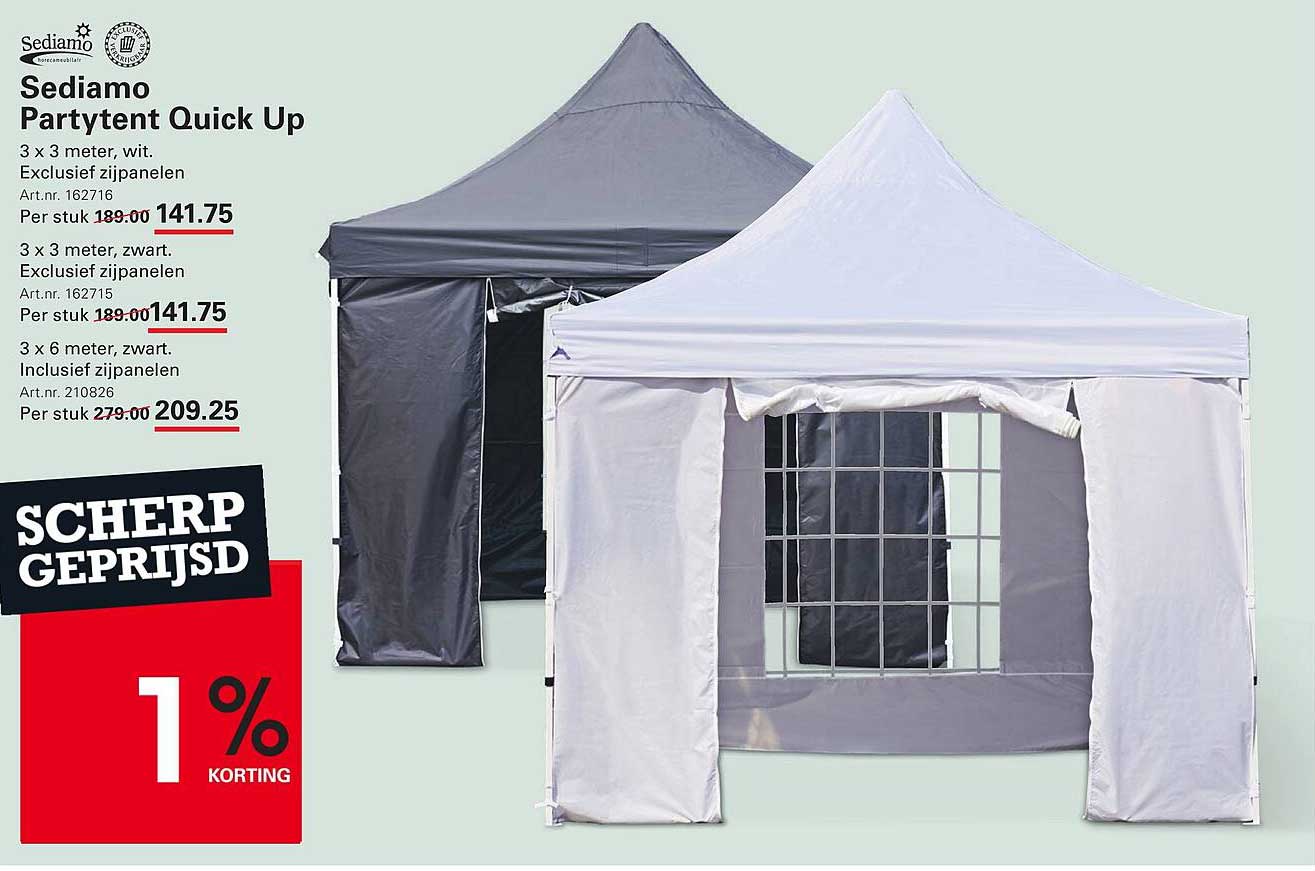 Sediamo Partytent Quick Up 3 x 3 meter, wit, Exclusief zijpanelen