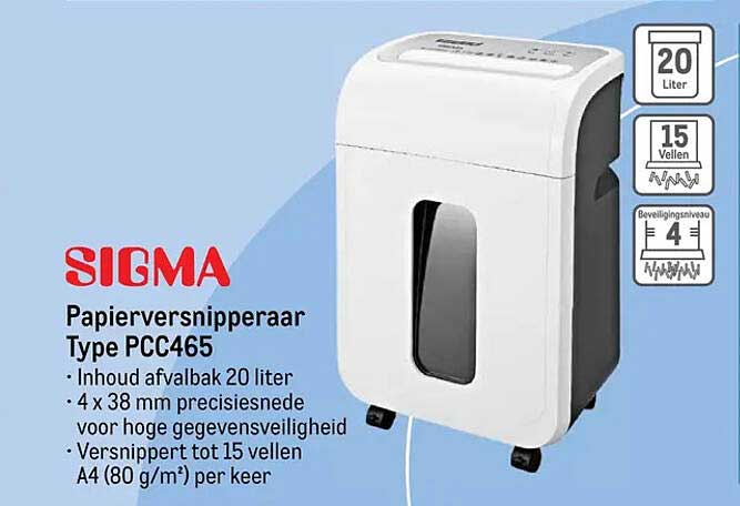 SIGMA Papierversnipperaar Type PCC465