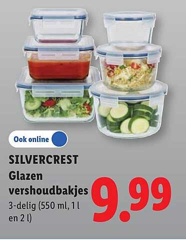 SILVERCREST Glazen vershoudbakjes 3-delig (550 ml, 1 l en 2 l)