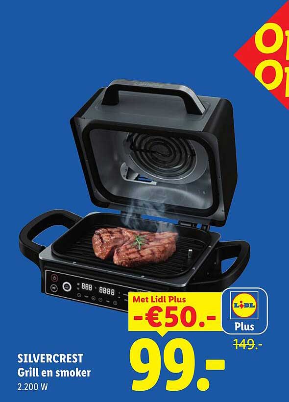 SILVERCREST Grill en smoker 2.200 W Met Lidl Plus -€50.-