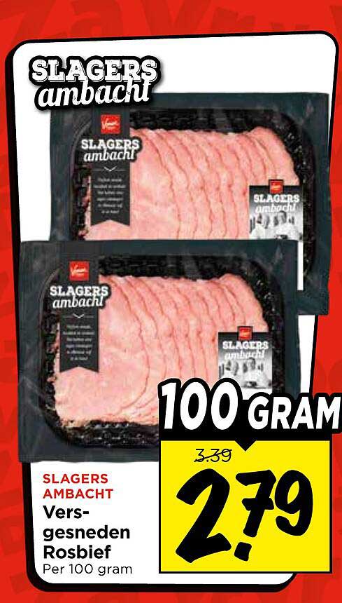 SLAGERS AMBACHT Vers-gesneden Rosbief Per 100 gram
