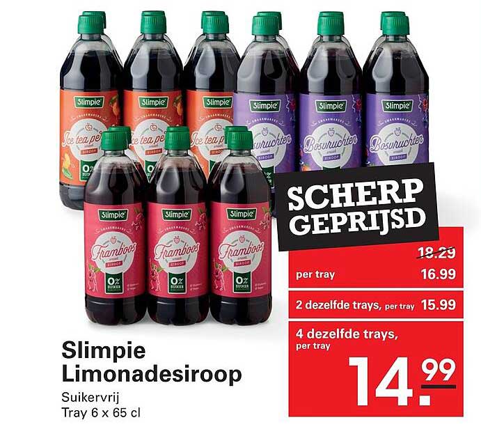 Slimpie Limonadesiroop Suikervrij Tray 6 x 65 cl