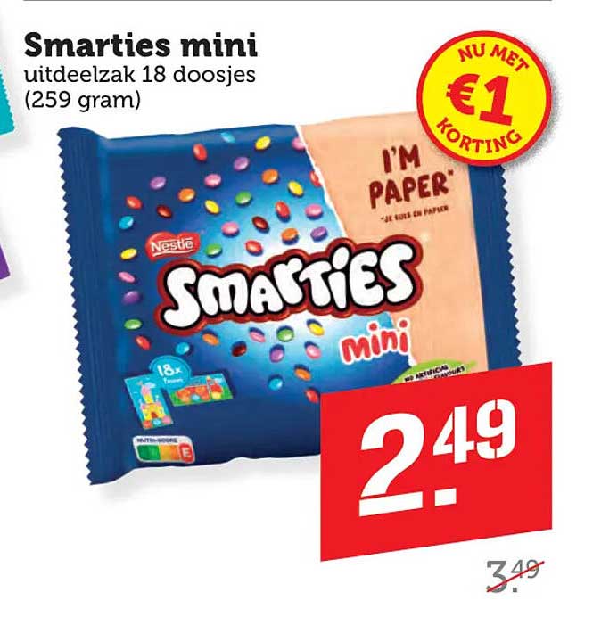 Smarties mini uitdeelzak 18 doosjes (259 gram)