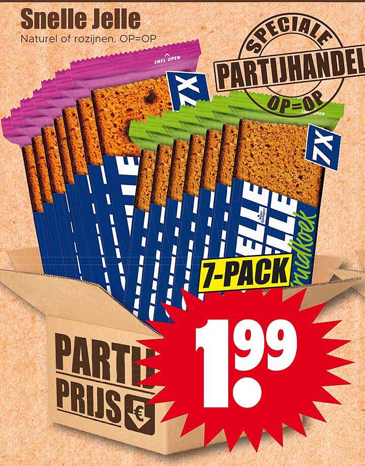Snelle Jelle Naturel of rozijnen. OP=OP 7-PACK partijhandel