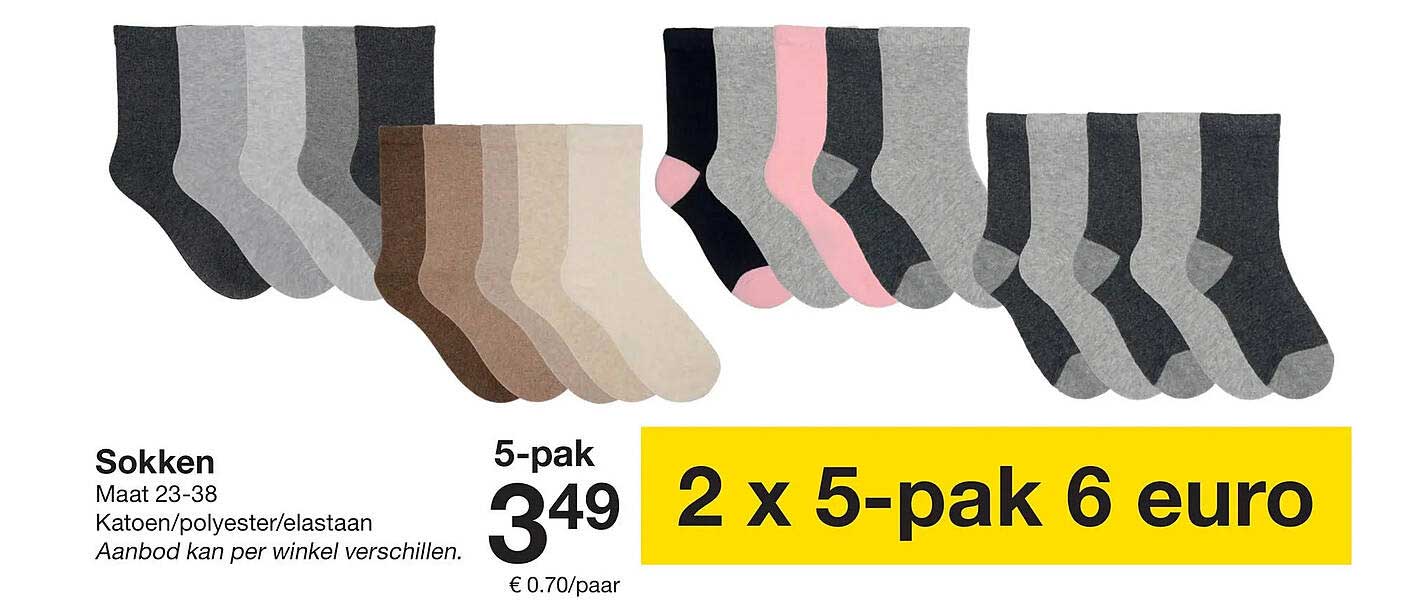 Sokken 5-pak 2 x 5-pak 6 euro