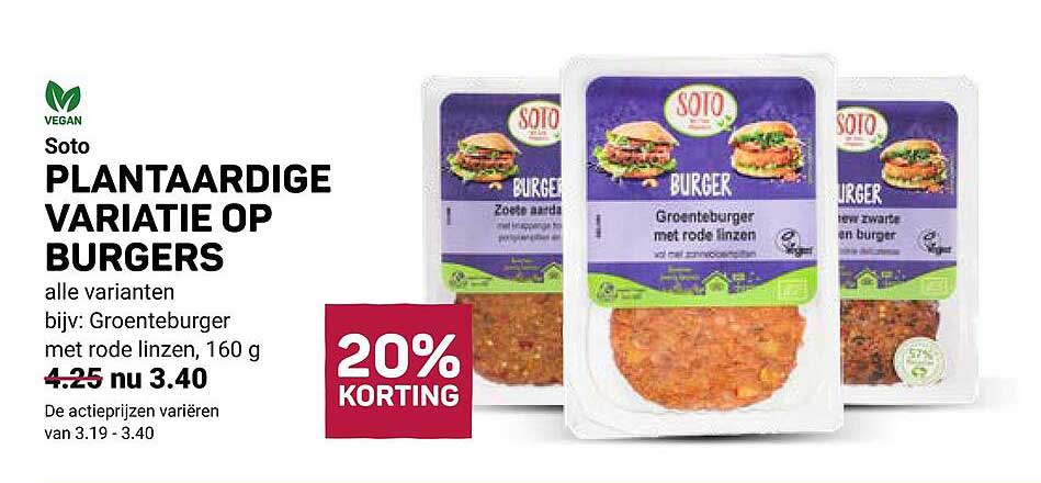 Soto plantaardige variatie op burgers 20% korting