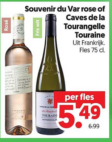 Souvenir du Var rose of Caves de la Tourangelle Touraine Uit Frankrijk. Fles 75 cl.