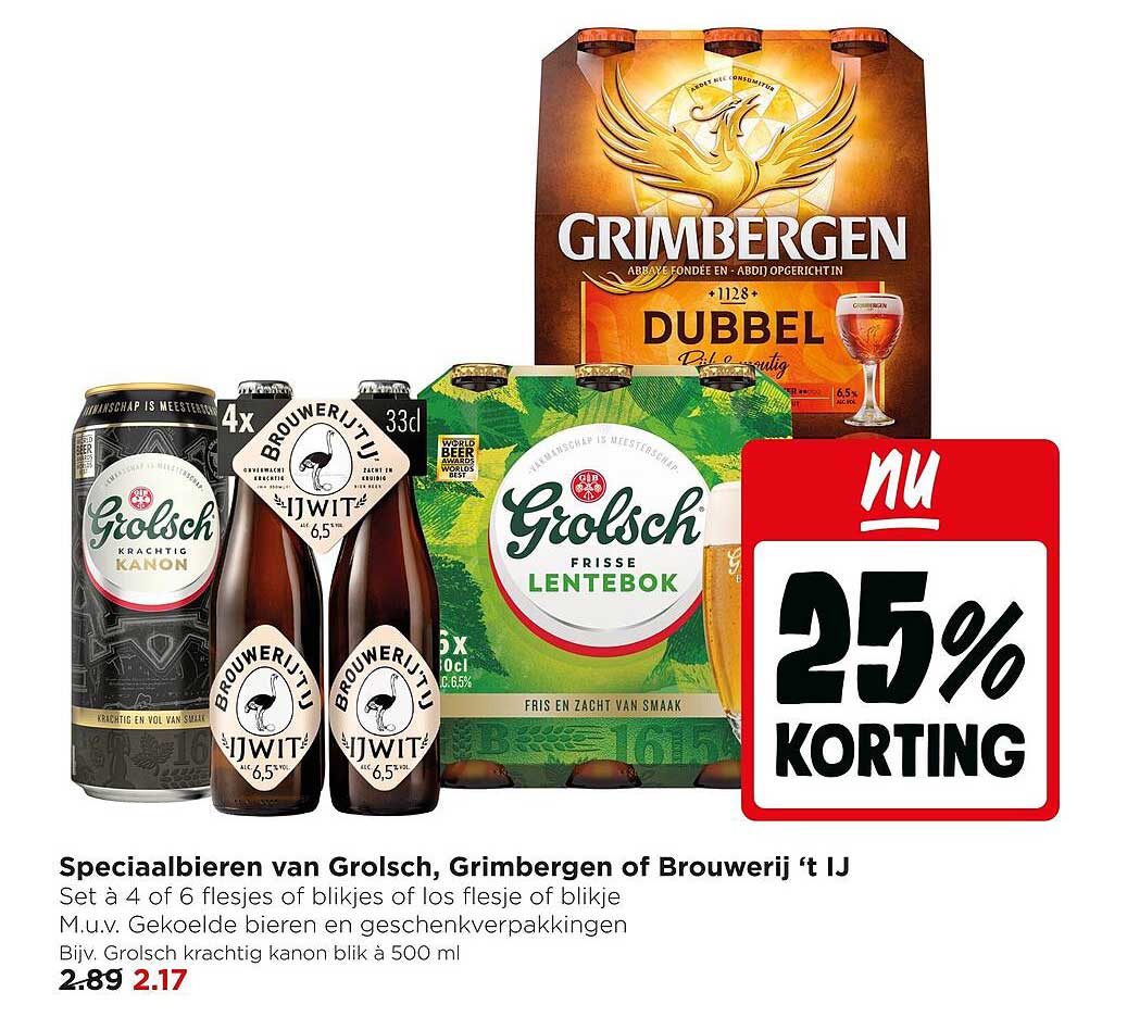 Speciaalbieren van Grolsch, Grimbergen of Brouwerij ’t IJ 25% korting