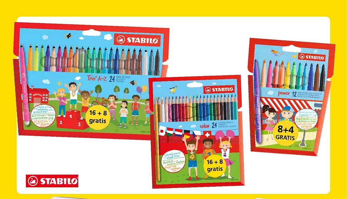 STABILO Trio A-Z 24, STABILO color 24 en STABILO power 12 16 + 8 gratis / 8+4 GRATIS