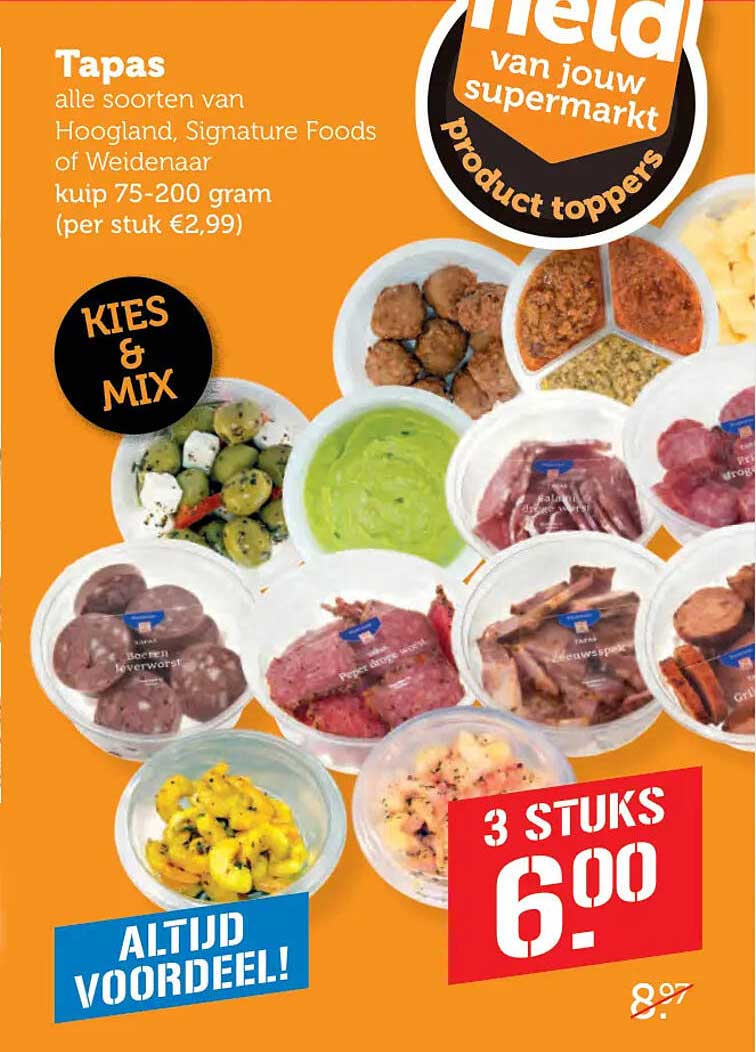 Tapas alle soorten van Hoogland, Signature Foods of Weidenaar kuip 75-200 gram (per stuk €2,99) KIES & MIX 3 STUKS 6,00