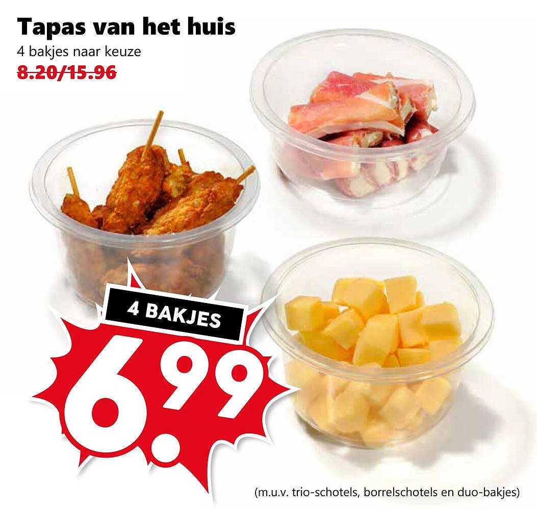 Tapas van het huis 4 bakjes naar keuze