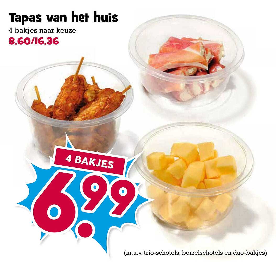 Tapas van het huis 4 bakjes naar keuze