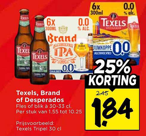 Texels, Brand of Desperados Fles of blik a 30-33 cl. Per stuk van 1.55 tot 10.25