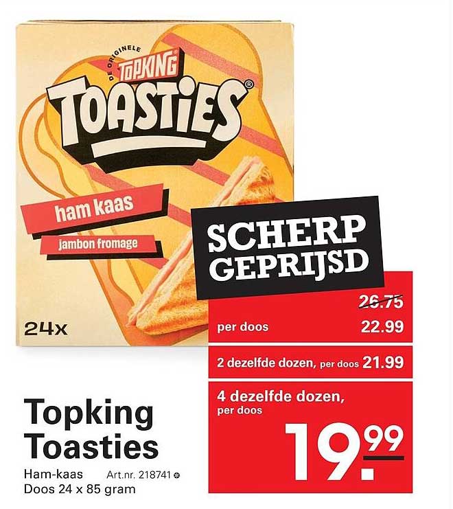 Topking Toasties Ham-kaas 24x85 gram SCHERP GEPRIJSD
