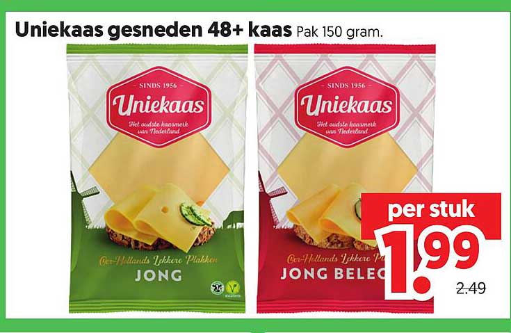 Uniekaas gesneden 48+ kaas Pak 150 gram.