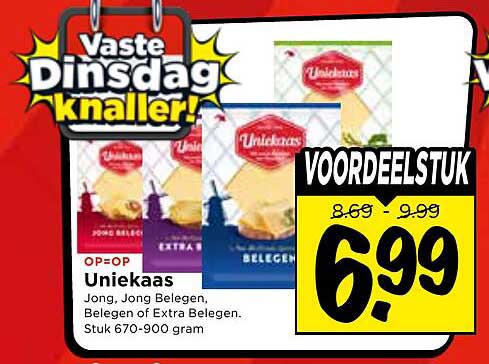 Uniekaas Jong, Jong Belegen, Belegen of Extra Belegen. Stuk 670-900 gram VOORDEELSTUK