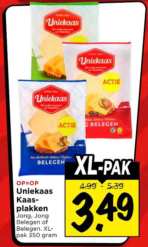 Uniekaas Kaas-plakken Jong, Jong Belegen of Belegen. XL-pak 350 gram