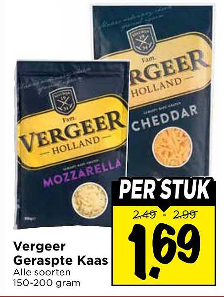 Vergeer Geraspte Kaas Alle soorten 150-200 gram PER STUK