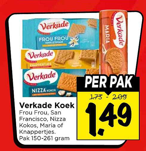 Verkade Koek Frou Frou, San Francisco, Nizza Kokos, Maria of Knappertjes. Pak 150-261 gram