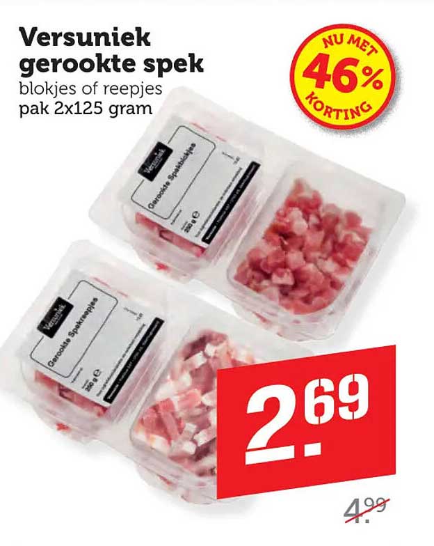 Versuniek gerookte spek blokjes of reepjes pak 2x125 gram