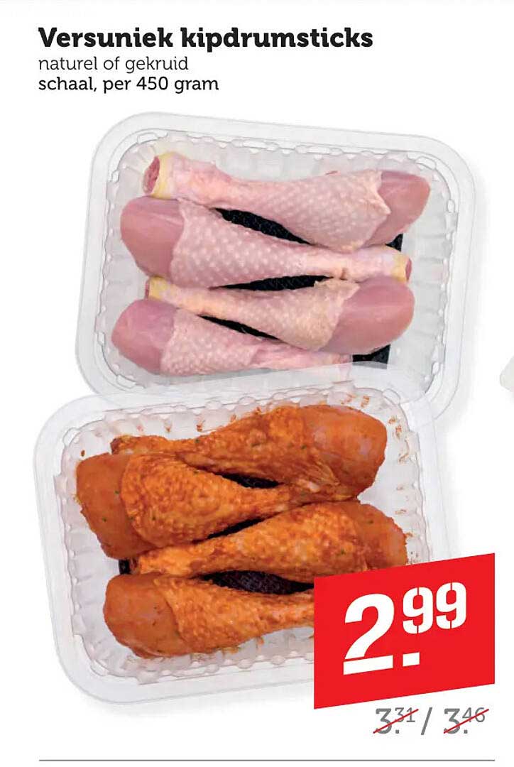 Versuniek kipdrumsticks naturel of gekruid schaal, per 450 gram