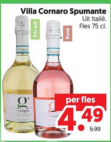 Villa Cornaro Spumante Uit Italië. Fles 75 cl.