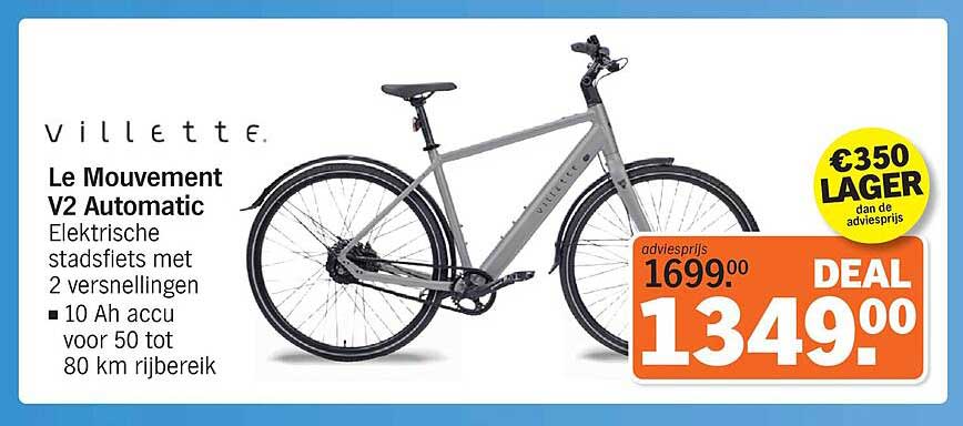 Villette Le Mouvement V2 Automatic Elektrische stadsfiets met 2 versnellingen 10 Ah accu voor 50 tot 80 km rijbereik