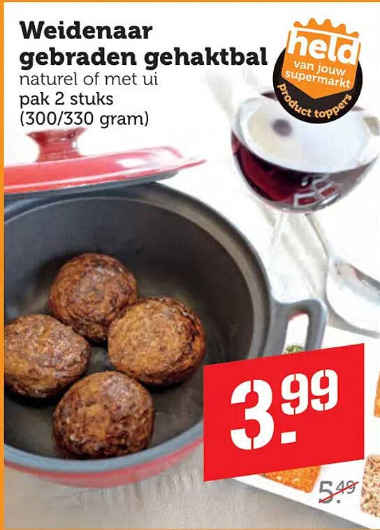 Weidenaar gebraden gehaktbal naturel of met ui pak 2 stuks (300/330 gram)