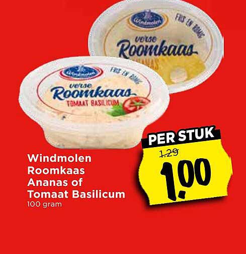 Windmolen Roomkaas Ananas of Tomaat Basilicum 100 gram PER STUK