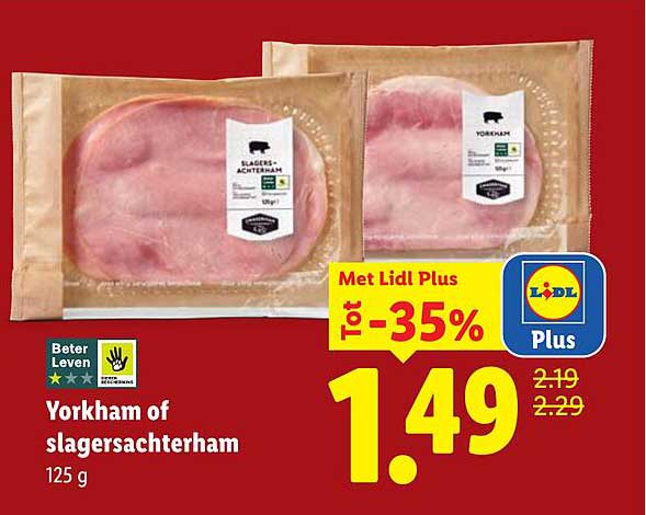 Yorkham of slagersachterham 125 g Met Lidl Plus tot -35%